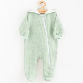   Baba muszlin kezeslábas kapucnival New Baby Comfort clothes zsálya színű