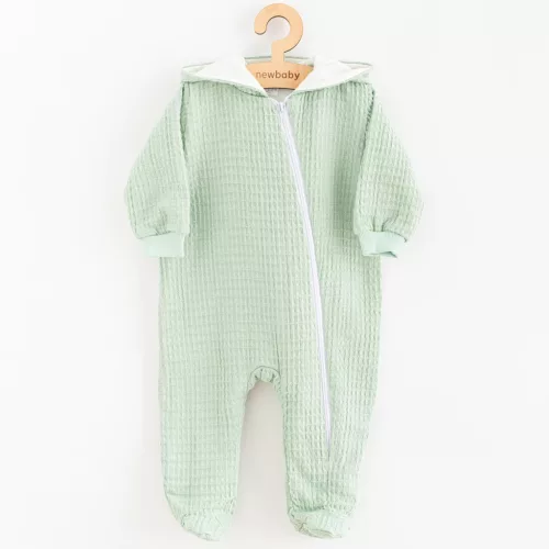 Baba muszlin kezeslábas kapucnival New Baby Comfort clothes zsálya színű