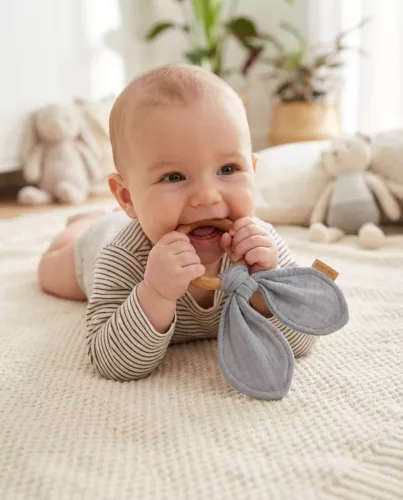 Rágóka levelekkel New Baby Ears grey