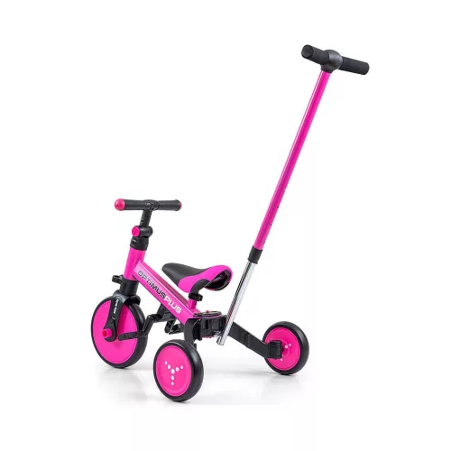 Gyerek háromkerekű bicikli 4az1-ben Milly Mally Optimus Plus tolókarral pink