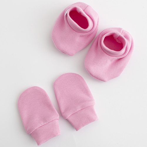 Baba pamut szett-kiscipő és kesztyű New Baby Casually dressed rózsaszín 0-6m