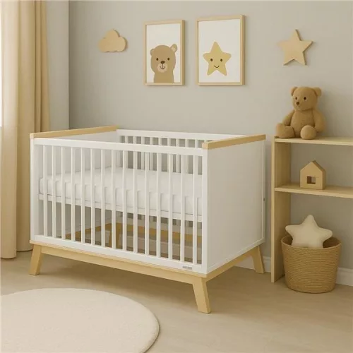 Gyerekágy leesésgátlóval New Baby MARCUS 120x60 cm fehér/természetes