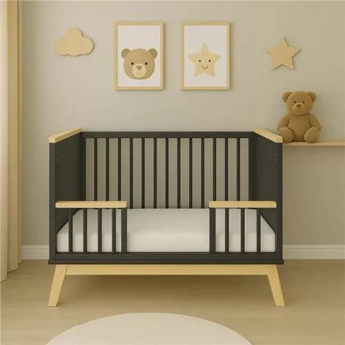 Gyerekágy leesésgátlóval New Baby MARCUS 120x60 cm grafit/természetes