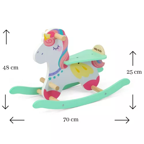 Fából készült hintaló háttámlával Milly Mally Lucky 18 Unicorn