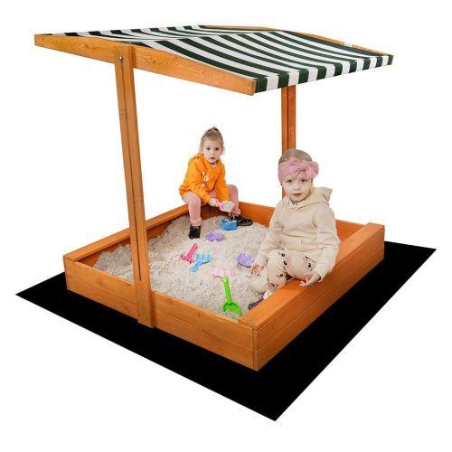 Fa homokozó árnyékoló tetővel Baby Mix 120x120 cm zöld-fehér