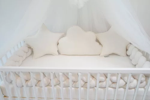 Bársony kiságy szett fonott rácsvédő + párnák Belisima ecru