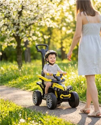 Bébitaxi tolókarral Baby Mix Mega Prime EVA sárga