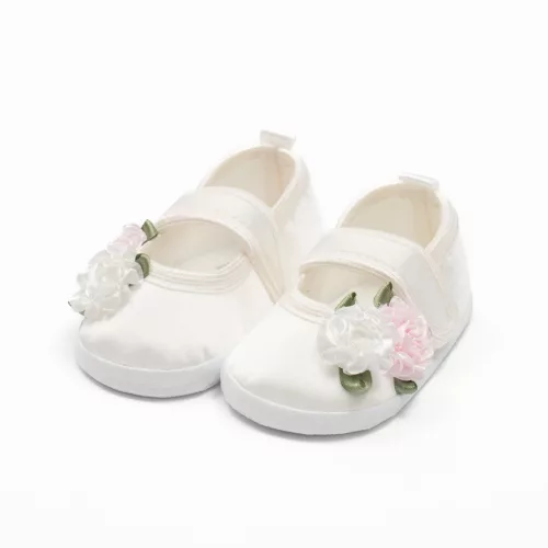 Baba szatén balettcipők New Baby Ivory Flowers 12-18 h