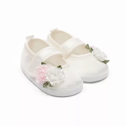 Baba szatén balettcipők New Baby Ivory Flowers 12-18 h