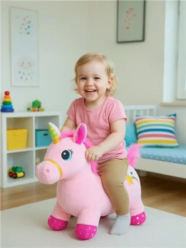 Plüss felfújható ugráló ló hangokkal Baby Mix Egyszarvú