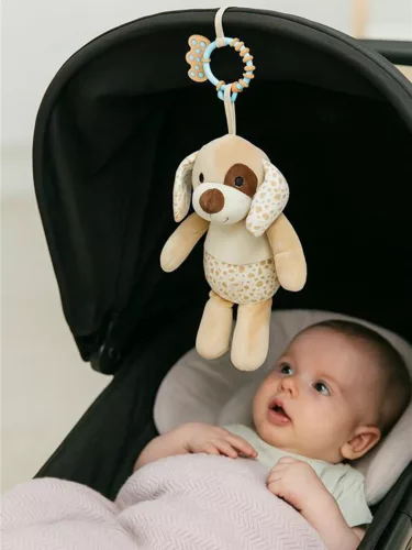 Zenélő plüssjáték csipesszel Baby Mix barna kutya