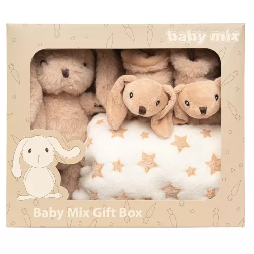 Ajándékszett Baby Mix – barna nyuszi cipőcskékkel és takaróval