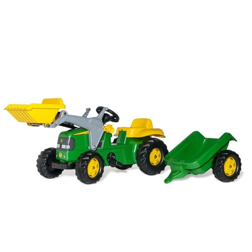 Pedálos traktor rakodóval és pótkocsival Rolly Kid John Deere zöld