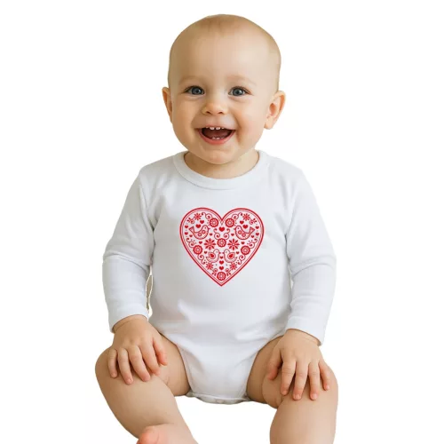 Baba body nyomtatással New Baby Népi minta piros szív