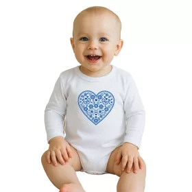 Baba body nyomtatással New Baby Népi minta kék szív