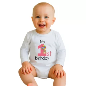 Baba body nyomtatással New Baby My first birthday pink
