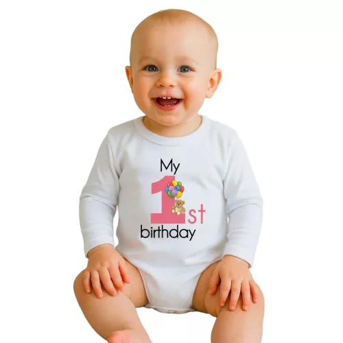 Baba body nyomtatással New Baby My first birthday pink
