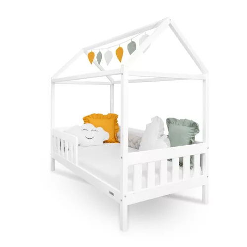 Gyermek ház alakú ágy korláttal és ágyráccsal New Baby CASTELLO 160x80 cm fehér