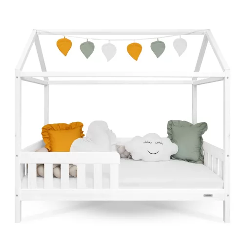 Gyermek ház alakú ágy korláttal és ágyráccsal New Baby CASTELLO 160x80 cm fehér