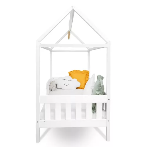 Gyermek ház alakú ágy korláttal és ágyráccsal New Baby CASTELLO 160x80 cm fehér