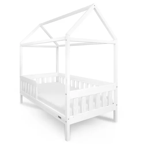 Gyermek ház alakú ágy korláttal és ágyráccsal New Baby CASTELLO 160x80 cm fehér