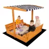 Zárható fa homokozó padokkal és tetővel gyerekeknek Baby Mix 120x120 cm kék-fehér
