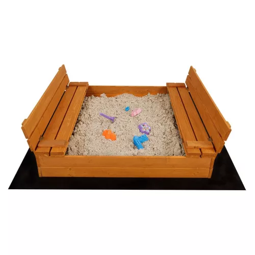 Zárható fa homokozó padokkal és tetővel gyerekeknek Baby Mix 120x120 cm kék-fehér