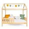 Gyermek ház alakú ágy korláttal és ágyráccsal New Baby CASTELLO 160x80 cm természetes