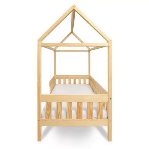 Gyermek ház alakú ágy korláttal és ágyráccsal New Baby CASTELLO 160x80 cm természetes