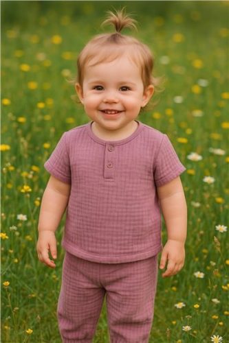 Baba muszlin szett póló és nadrág New Baby lavender