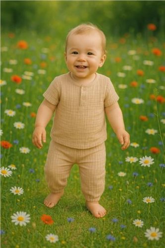 Baba muszlin szett póló és nadrág New Baby beige