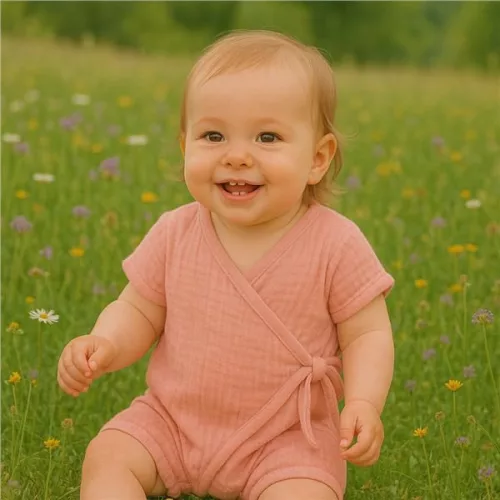 Baba nyári muszlin kezeslábas New Baby pink