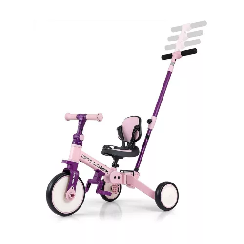 Gyerek háromkerekű bicikli 5az1-ben Milly Mally Optimus Max tolókarral pink