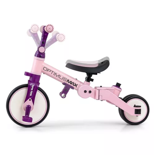 Gyerek háromkerekű bicikli 5az1-ben Milly Mally Optimus Max tolókarral pink