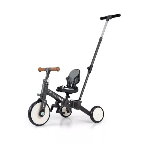 Gyerek háromkerekű bicikli 5az1-ben Milly Mally Optimus Max tolókarral dark grey