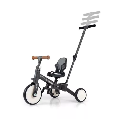 Gyerek háromkerekű bicikli 5az1-ben Milly Mally Optimus Max tolókarral dark grey