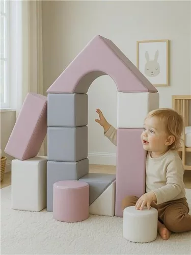 Habkockák – óriási építőkészlet 11 db white-light pink-grey