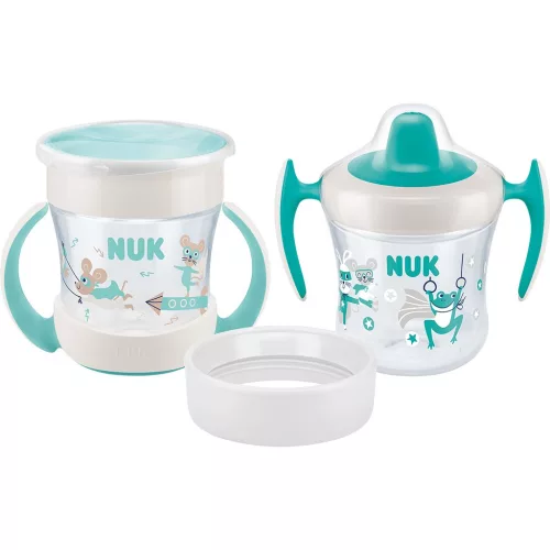 Bájos itató pohár Mini Cups NUK 360° fedéllel neutral