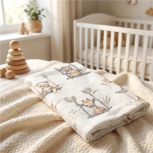 Flanel pelenka nyomtatott mintával New Baby ZOO beige