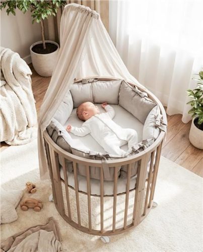 Gyermek növekedő 3-az-1-ben ovális kiságy + matrac New Baby kasmír színű