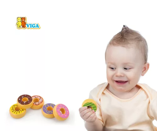 Gyermek fajáték Viga 6 darabos fa fánk készlet