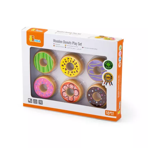 Gyermek fajáték Viga 6 darabos fa fánk készlet