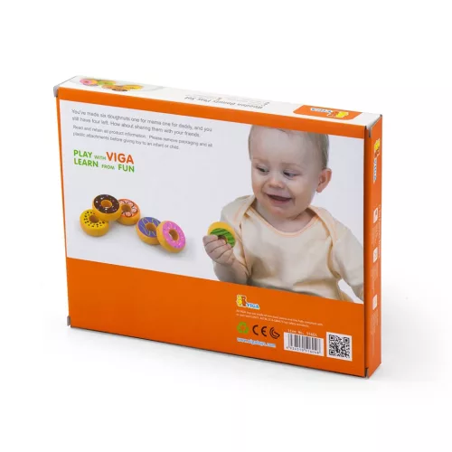 Gyermek fajáték Viga 6 darabos fa fánk készlet