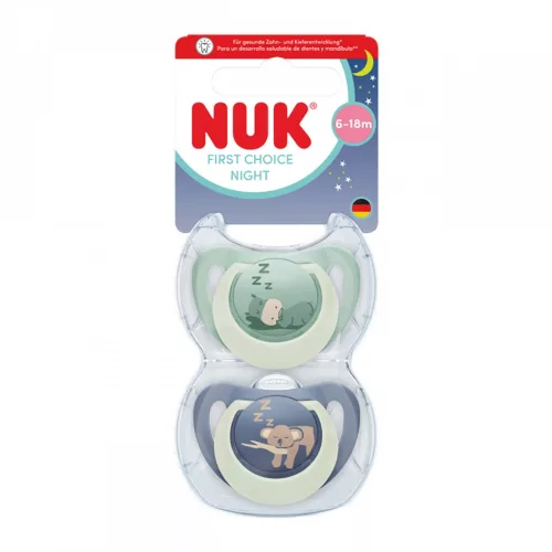 Baba cumi  NUK First Choice Night 6-18m 2 db Hippo/Koala