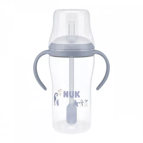 NUK Perfect Match tanuló cumisüveg szívószállal PENGUIN 260 ml