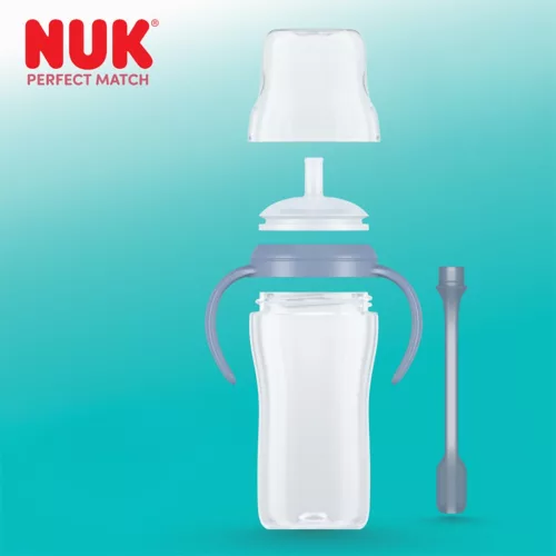 NUK Perfect Match tanuló cumisüveg szívószállal PENGUIN 260 ml