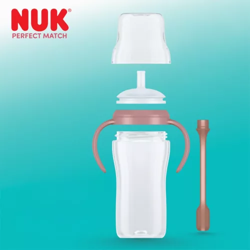 NUK Perfect Match tanuló cumisüveg szívószállal BEAR 260 ml