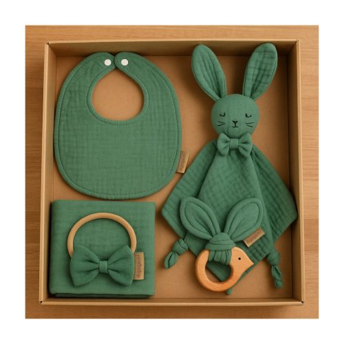 Muszlin ajándékszett babáknak New Baby zöld