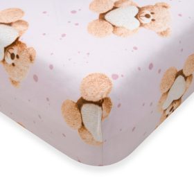   Pamut kiságyba való lepedő pamut New Baby Love Teddy Bear 120x60 cm pink