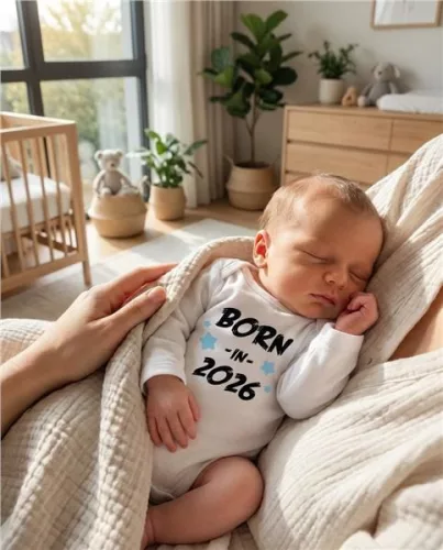 Gyermekek body nyomtatással New Baby BORN IN 2026 blue